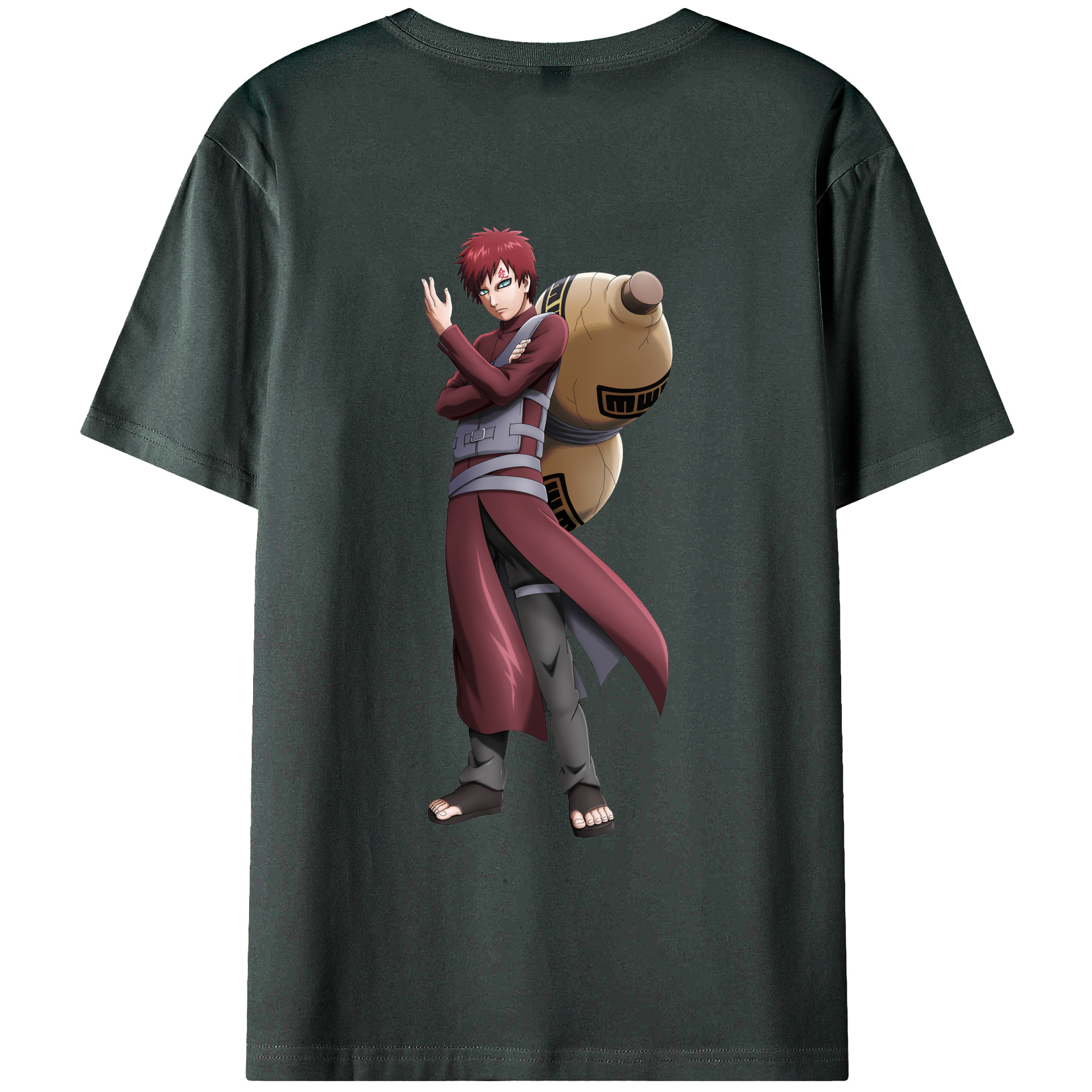 （画像用） NARUTO -ナルト- ガアラ Gaara 綿100％ メンズ半袖Tシャツ（バックプリント） 通気性